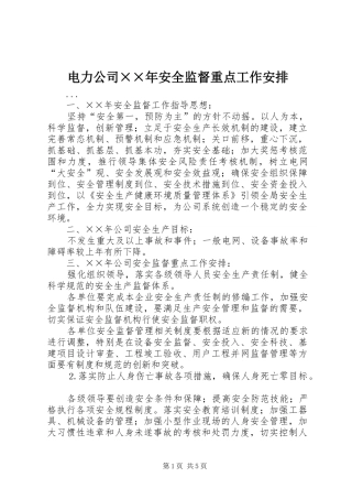 电力公司××年安全监督重点工作安排