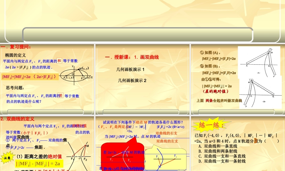 《双曲线及其标准方程》课件（人教A版选修2-1）(第一课时杨青林)