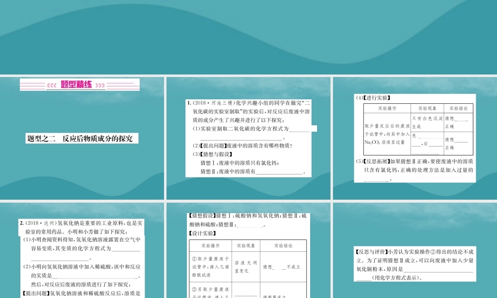 广西中考化学 中考6大题型轻松搞定 题型复习(四)实验探究题之2 反应后物质成分的探究课件