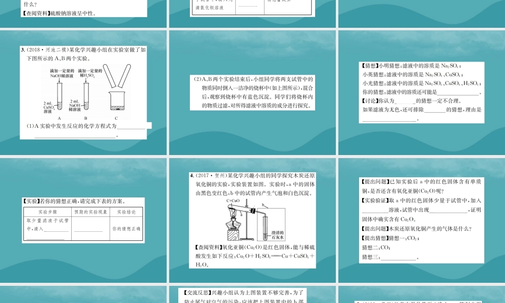 广西中考化学 中考6大题型轻松搞定 题型复习(四)实验探究题之2 反应后物质成分的探究课件