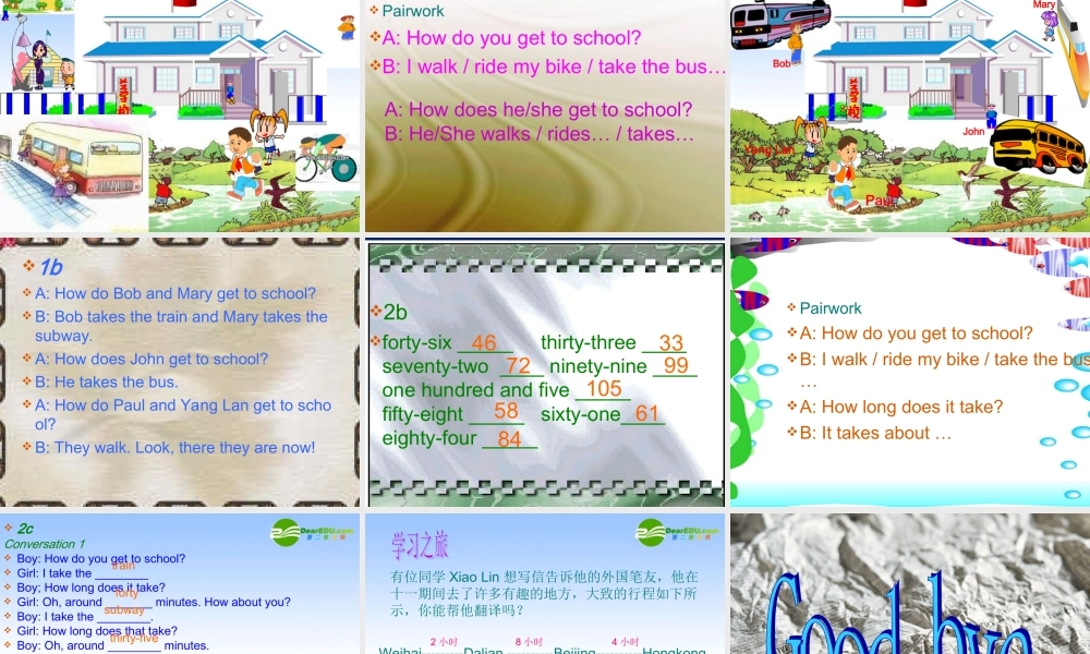 七年级英语上册 Unit 6 How do you get to school Section A 1a—2d课件 鲁教版 课件