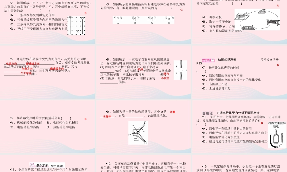 九年级物理全册 第14章 第5节 磁场对通电导线的作用力课件 (新版)北师大版 课件