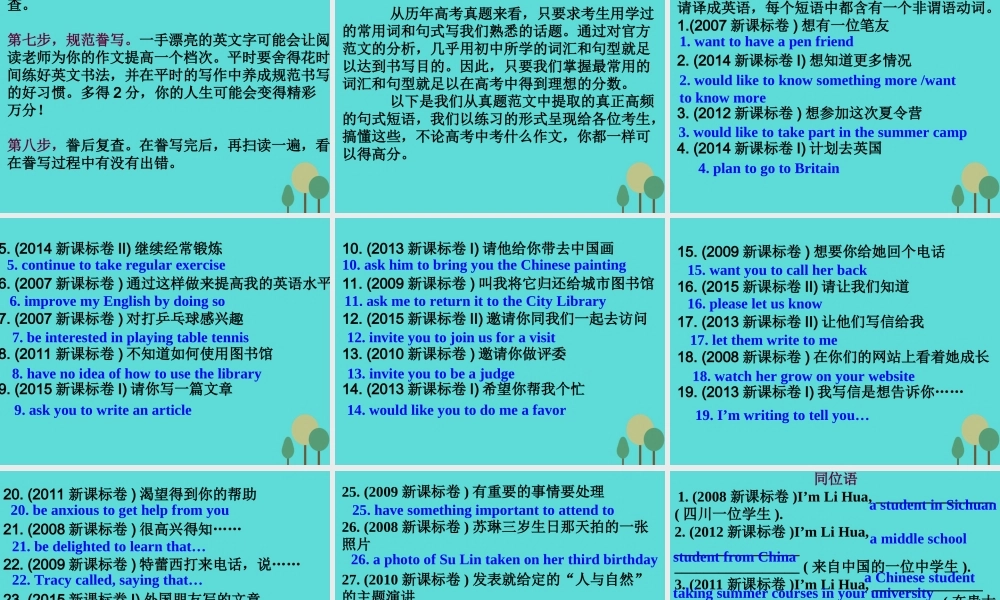 名师指津高三英语二轮复习 第三部分 写作 书面表达30 考纲摘录 考情表解 命题揭秘 解题方略课件