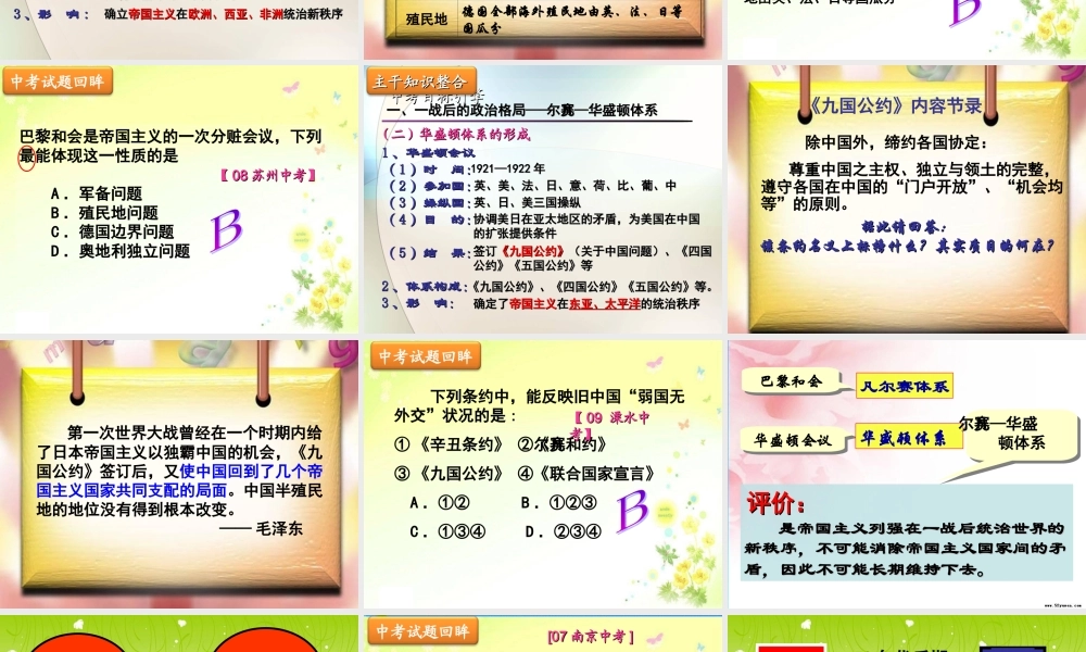 中考世界史专题复习 近现代世界政治格局课件