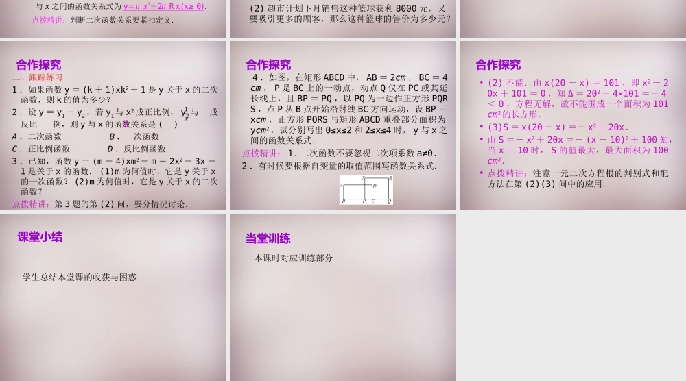 中学九年级数学上册 22.1.1 二次函数课件 (新版)新人教版 课件