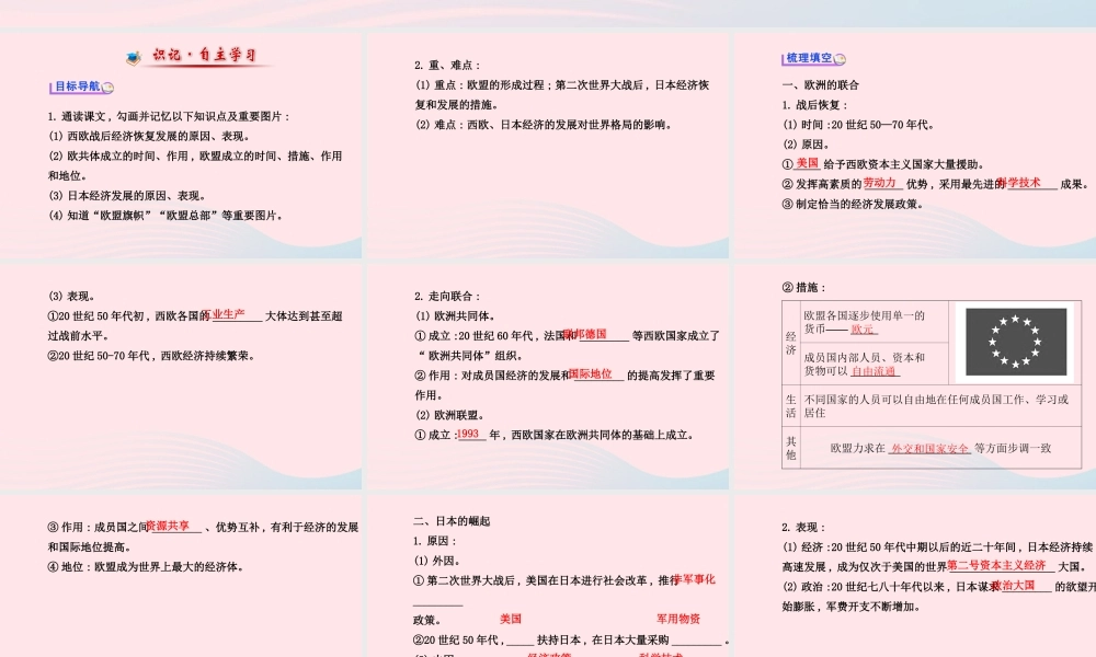 九年级历史下册 第四单元 战后主要资本主义国家的发展变化 第9课 西欧和日本经济的发展习题课件 新人教版 课件