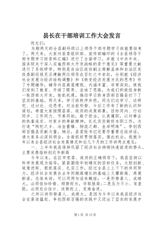 县长在干部培训工作大会发言
