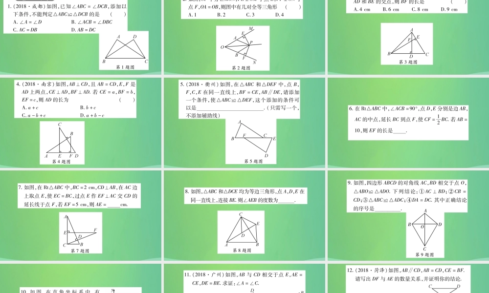 中考数学复习 第一轮 考点系统复习 第四章 三角形 第三节 全等三角形(精练)课件