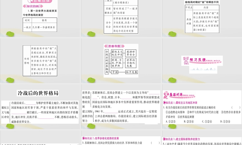 九年级历史下册 第六单元 冷战结束后的世界 第21课 冷战后的世界格局习题课件 新人教版 课件