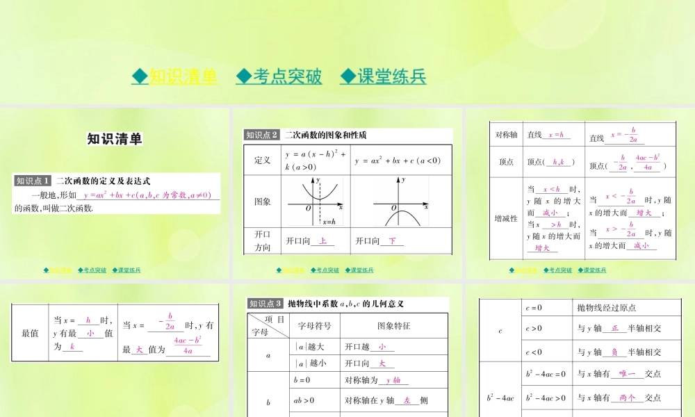 中考数学总复习 第一部分 考点梳理 第三章 函数及其图象 第13课时 二次函数的图象和性质(一)课件