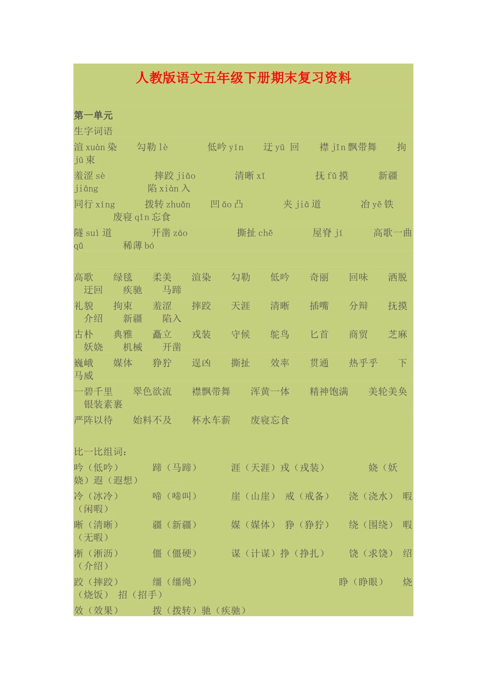 人教版语文五年级下册期末复习资料_第1页