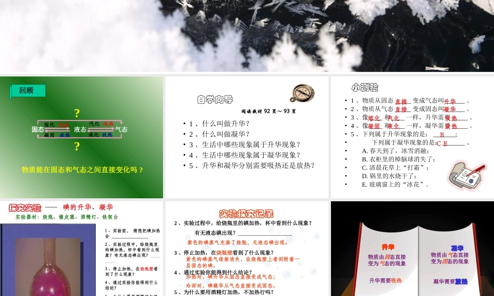 升华和凝华课件 八年级物理升华和凝华(含教案，学案，flash素材及课件) 八年级物理升华和凝华(含教案，学案，flash素材及课件)