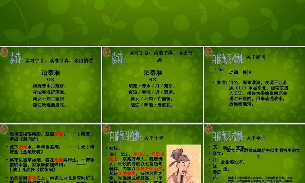 中学七年级语文上册 课外古诗词 泊秦淮课件 新人教版 课件