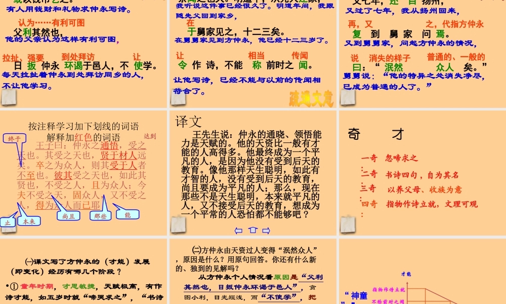 七年级语文下册 (伤仲永)精品上课课件 人教新课标版 课件