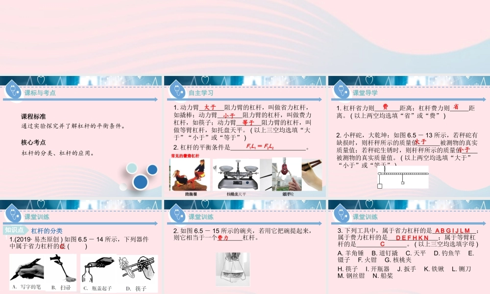 八年级物理下册 6.5 探究杠杆的平衡条件(第2课时)课件 (新版)粤教沪版 课件
