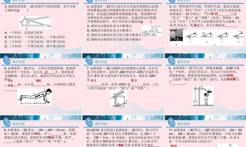 八年级物理下册 6.5 探究杠杆的平衡条件(第2课时)课件 (新版)粤教沪版 课件