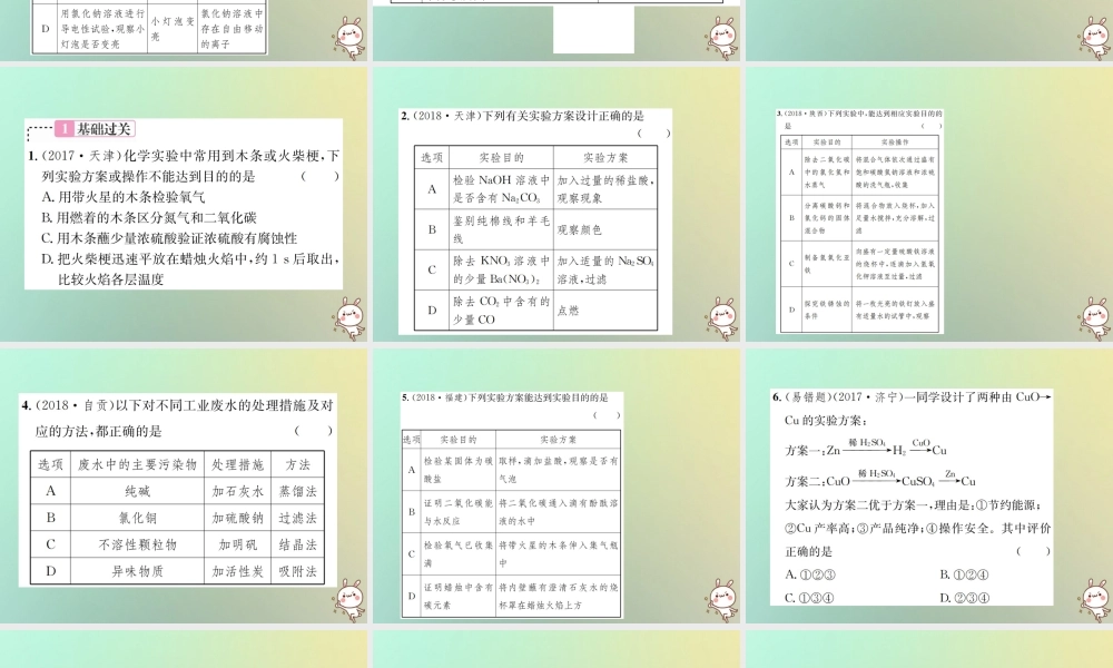 中考化学复习 主题五 科学探究 第19讲 实验方案的设计与评价课件