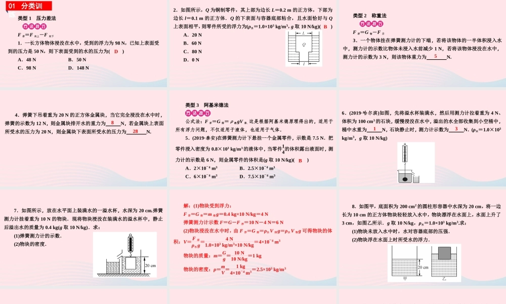 八年级物理下册 第九章 浮力与升力 小专题(六)浮力的计算课件 (新版)粤教沪版 课件