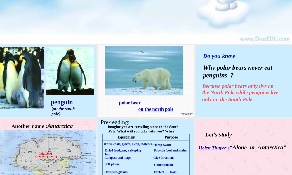 人教版高一英语下学期Unit17 Reading Alone in Antarctic 课件