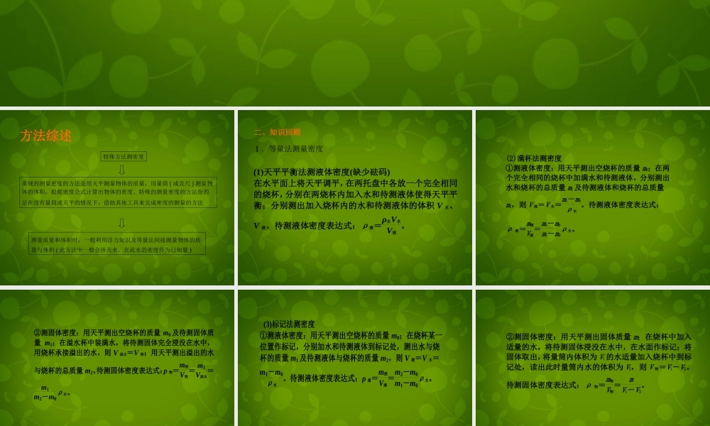 八年级物理上册 6.3(测量物质的密度)特殊方法测密度课件 (新版)新人教版 课件