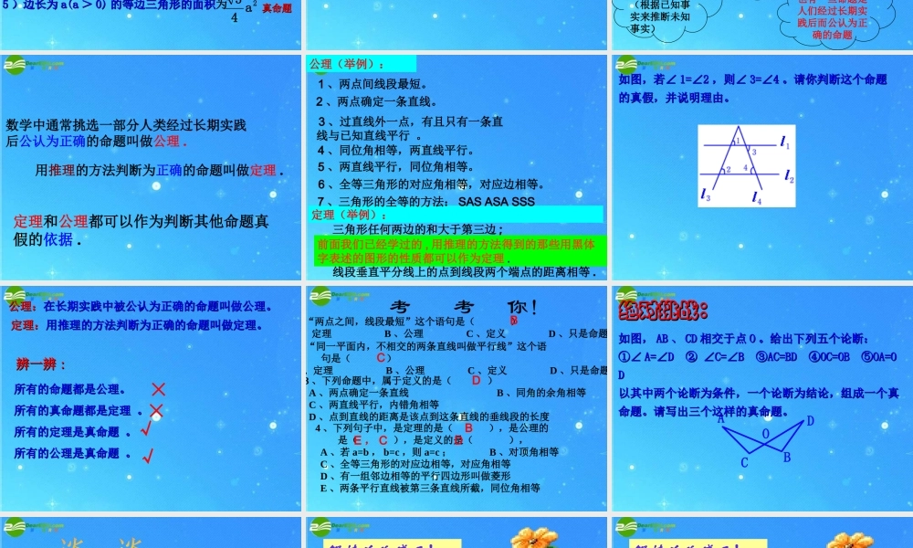 八年级数学下册 4-1-2定义与命题 课件 浙教版 课件