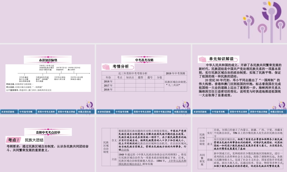 中考历史总复习 第一编 教材知识速查篇 模块二 中国现代史 第12讲 民族团结与祖国统一(精讲)课件