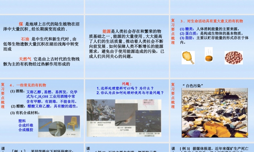 九年级科学 常见的有机物复习课件 浙教版 课件