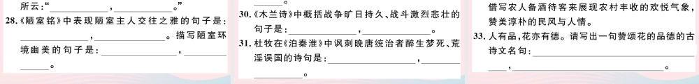 文下册 专题八 古诗文名句默写习题课件 新人教版 课件