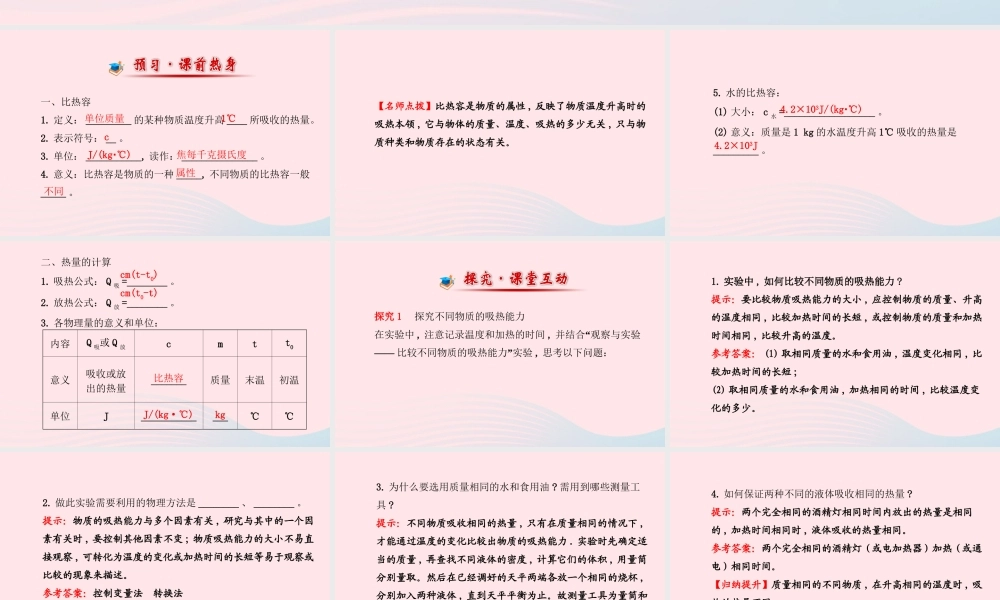 九年级物理下册 第十九章 第四节 比热容课件 鲁科版五四制 课件