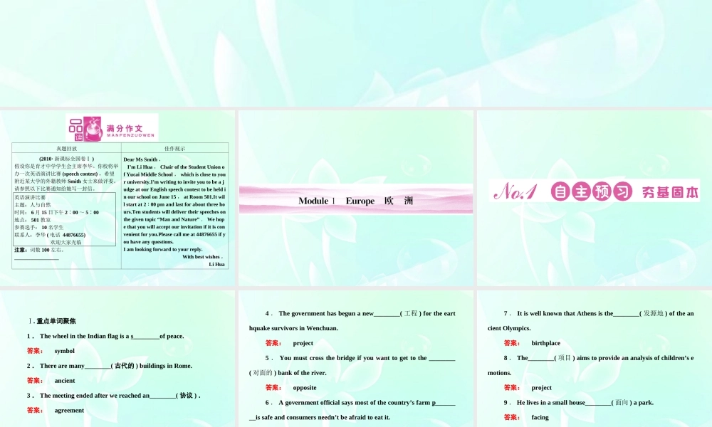 山东省高考英语总复习 Module 1　Europe课件 外研版必修3 课件