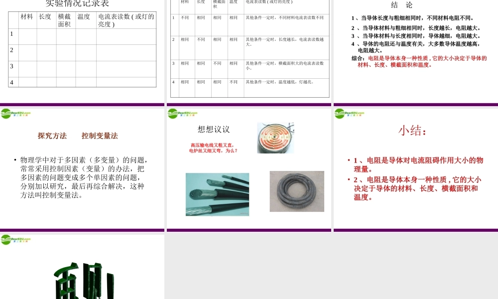 八年级物理下册 第六章 第三节 电阻课件 人教新课标版 课件