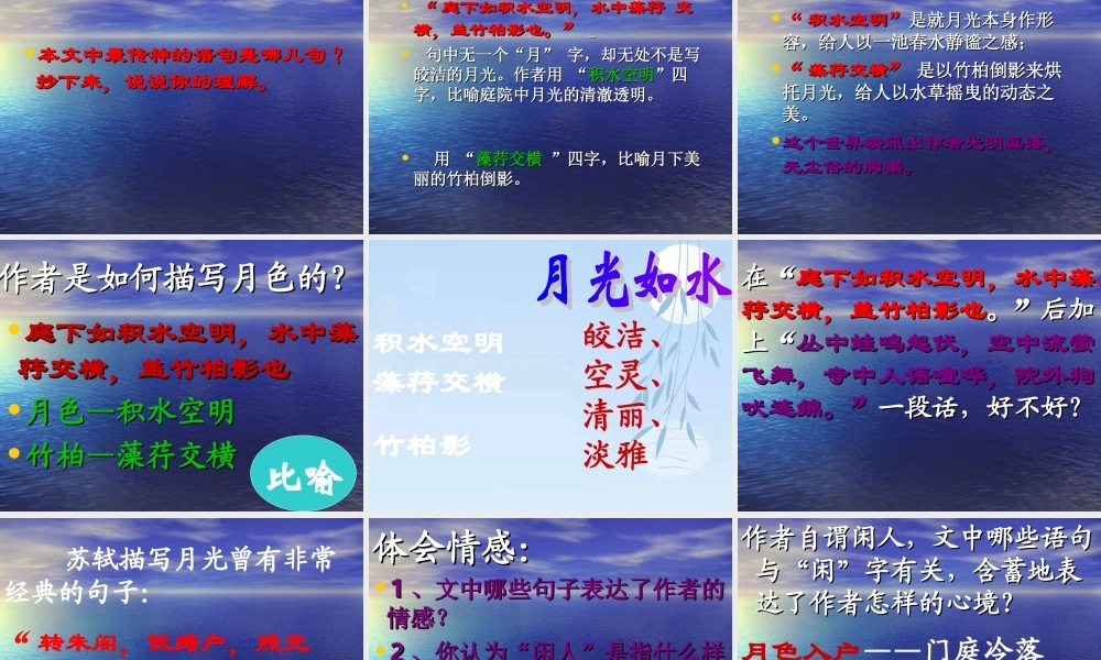 九年级语文上册(承天寺夜游)课件8河大版 课件