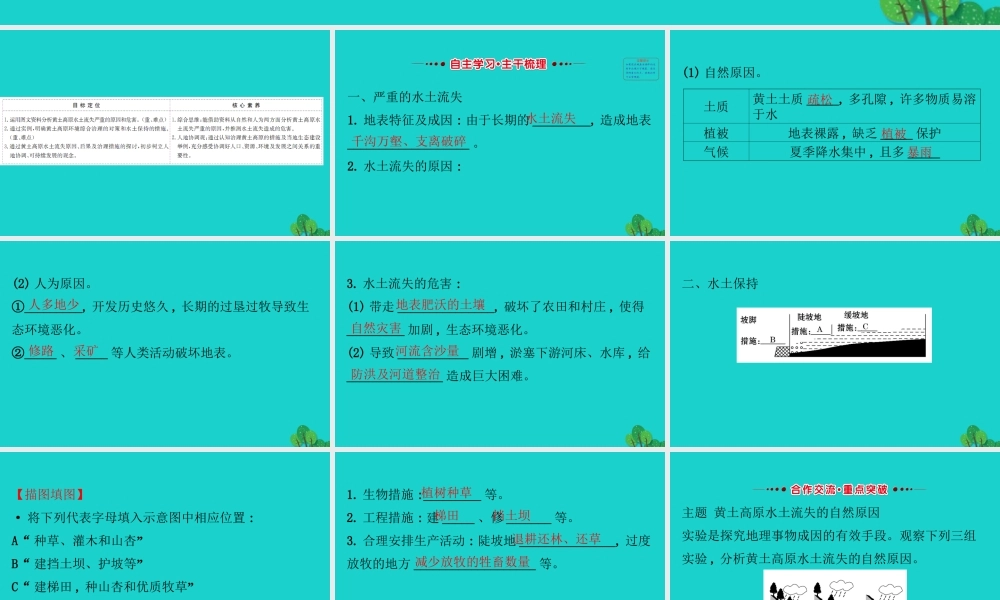 八年级地理下册 第六章 第三节 世界最大的黄土堆积区 黄土高原(二严重的水土流失 水土保持)习题课件(新版)新人教版 课件