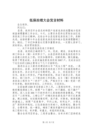 低保治理大会发言材料