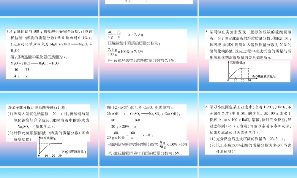 中考化学毕业总复习 第2编 重点专题突破篇 专题突破7 计算题课件