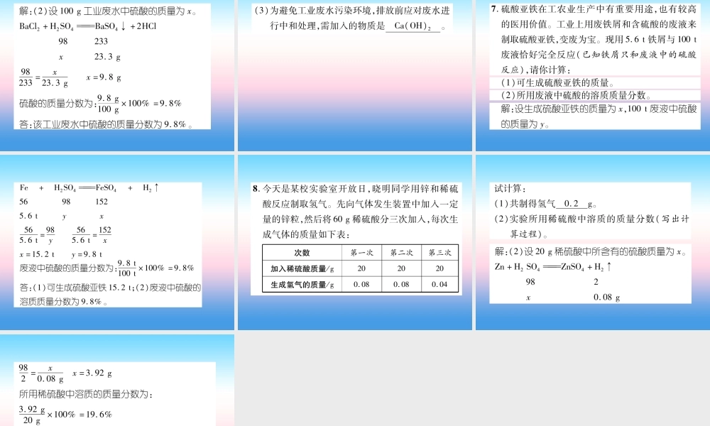 中考化学毕业总复习 第2编 重点专题突破篇 专题突破7 计算题课件
