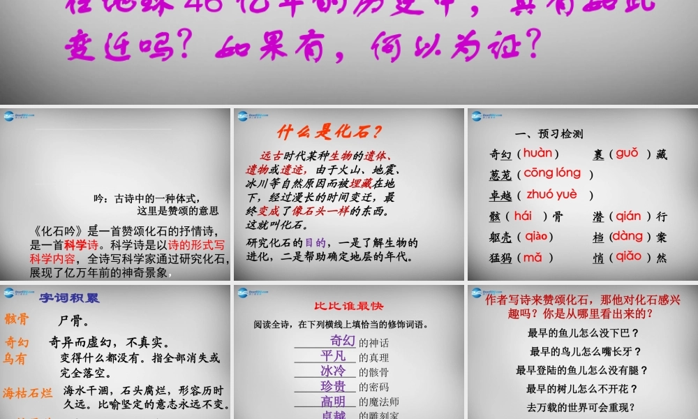 中学七年级语文上册 第21课 化石吟课件 (新版)新人教版 课件