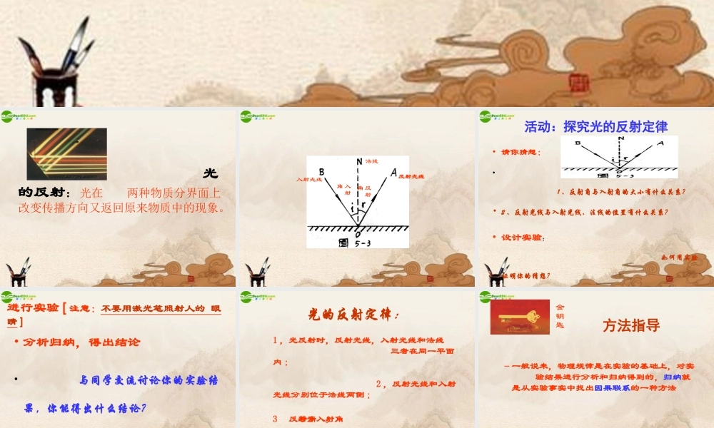 八年级物理上册 探究光的反射定律课件 沪粤版 课件