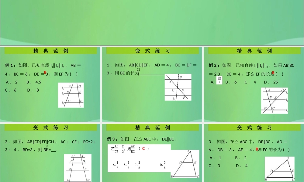 九年级数学上册 第4章 图形的相似 第3课时 平行线分线段成比例(课堂导练)习题课件 (新版)北师大版 课件