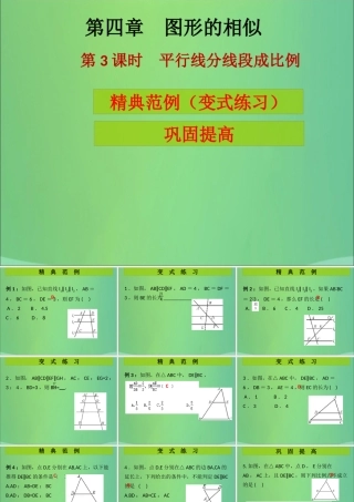九年级数学上册 第4章 图形的相似 第3课时 平行线分线段成比例(课堂导练)习题课件 (新版)北师大版 课件
