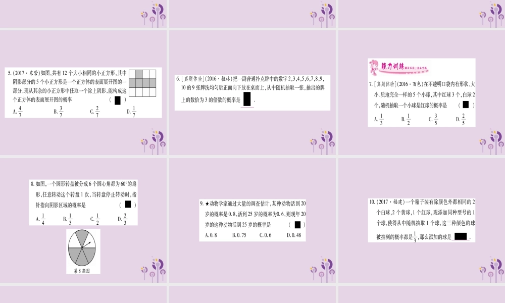 广西九年级数学下册 第4章 概率 4.2 概率及其计算 4.2.1 概率的概念作业课件 (新版)湘教版 课件