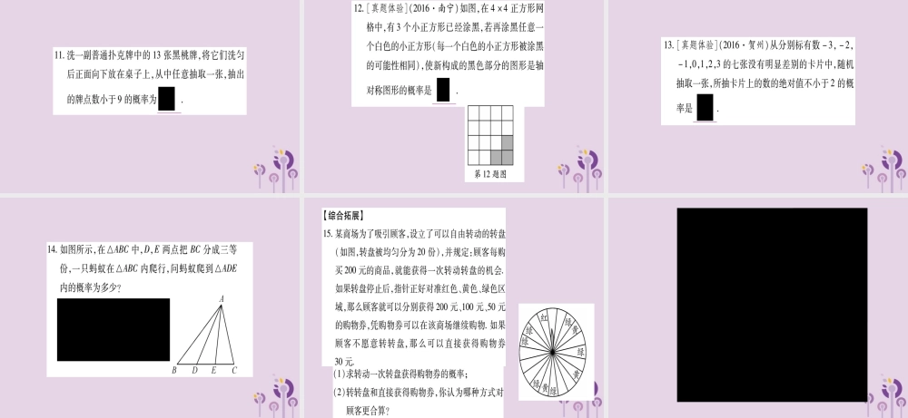 广西九年级数学下册 第4章 概率 4.2 概率及其计算 4.2.1 概率的概念作业课件 (新版)湘教版 课件