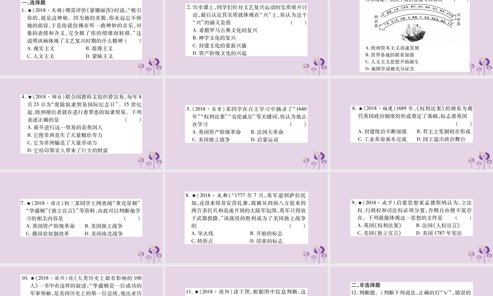 中考历史复习 第一篇 教材系统复习 第4板块 世界历史 第4单元 近代的开端和新制度的确立(习题)课件