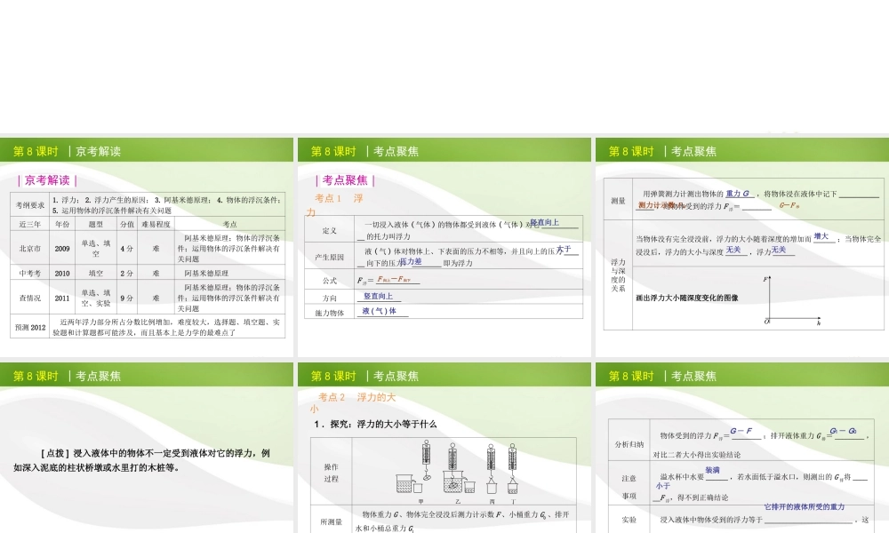 北京市版中考物理一轮复习(含中考真题)第8课时浮力及其应用精品课件
