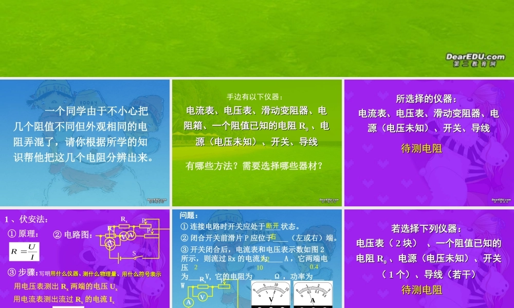 初中物理总复习电学专题 多种方法测电阻 试题
