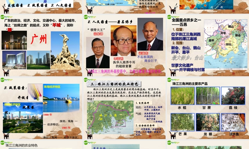 八年级地理下册 第七章第一节珠江三角洲—黄金三角课件 粤教版 课件