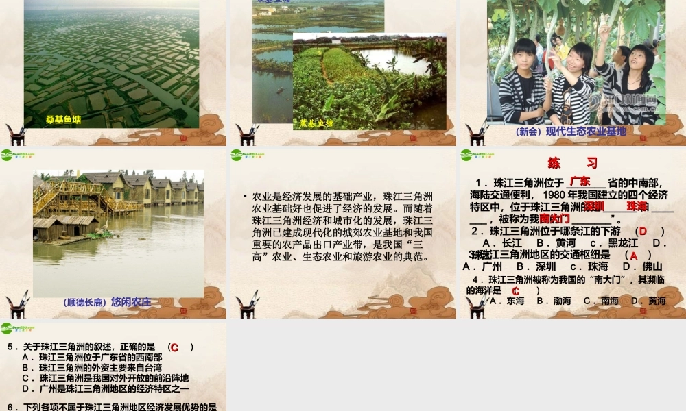 八年级地理下册 第七章第一节珠江三角洲—黄金三角课件 粤教版 课件