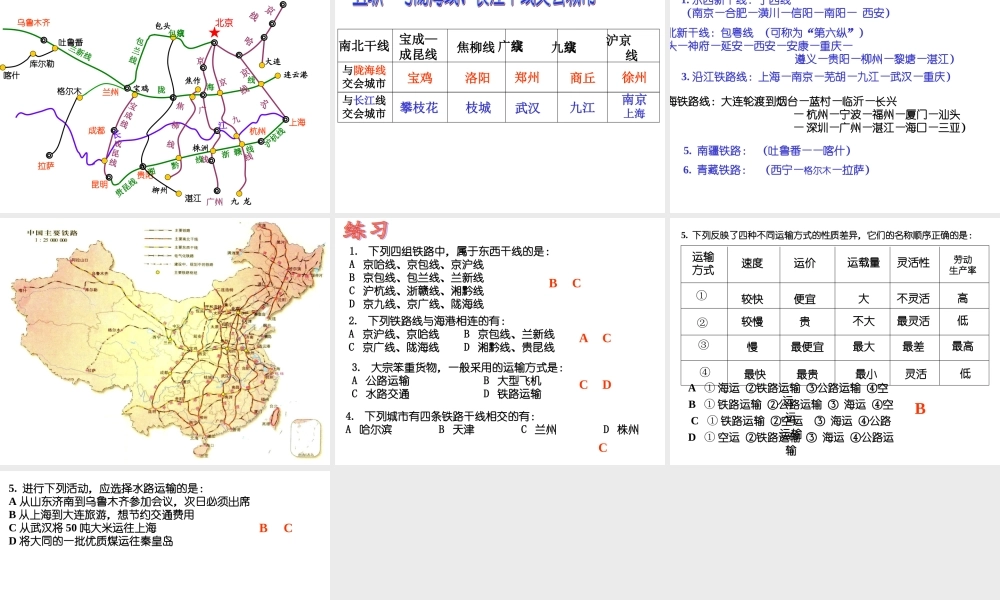 八年级地理-中国铁路复习课件湘教版 课件