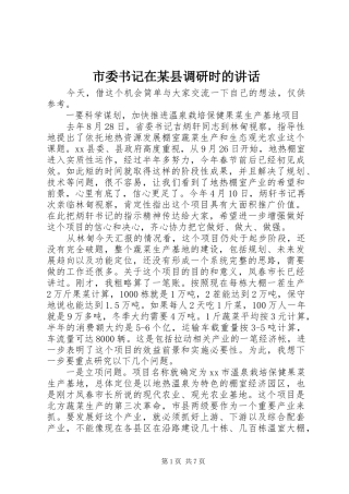 市委书记在某县调研时的讲话