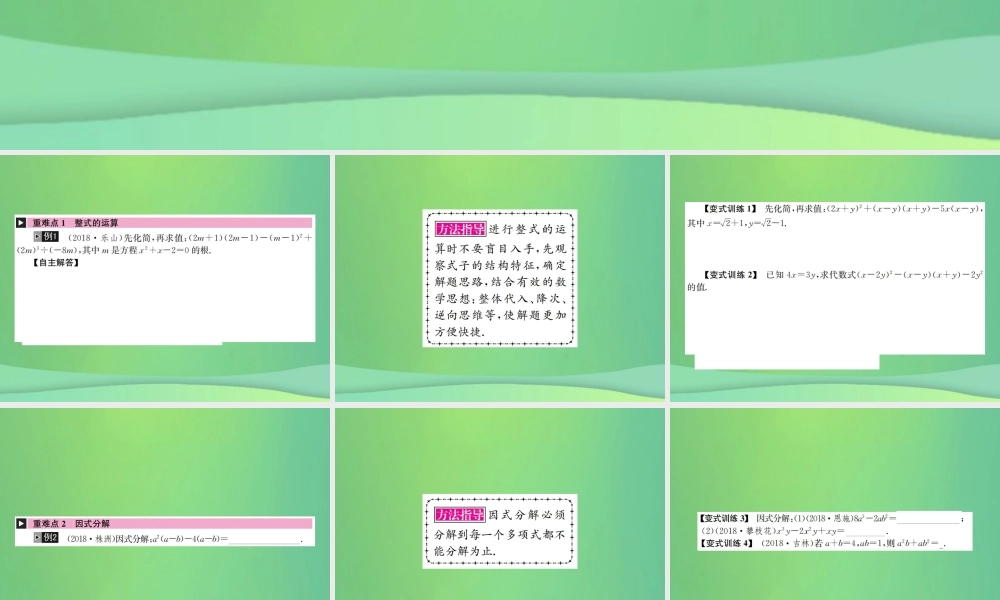 中考数学复习 第一单元 数与式 第2讲 整式及因式分解课件